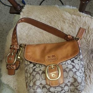 COACH Brown Bleeker Signature Flap Bag